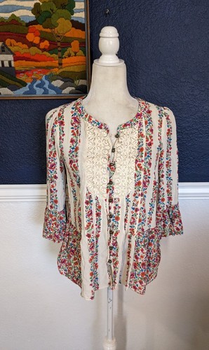Anthropologie Maeve Hiver Romantic Floral Lace Boho Blouse Top Sz 6 Small S