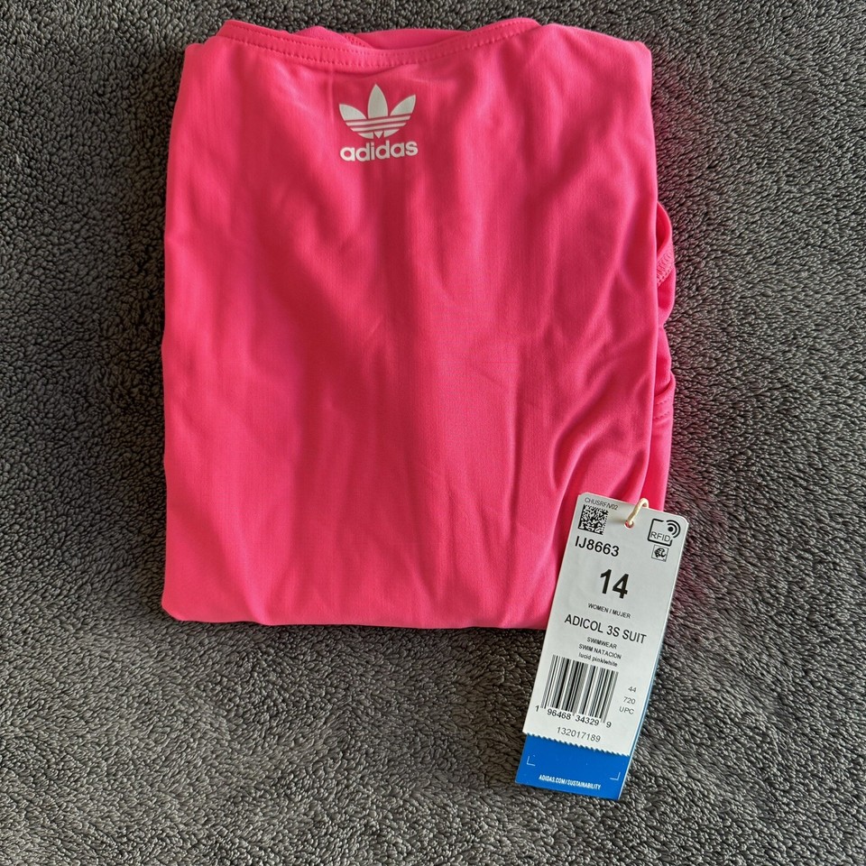 Adidas ADICOLOR 3-STRIPES SWIMSUIT lucid pink/white Size 14 Large NWT ...