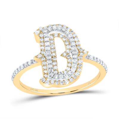 10k Gelbgold echter Diamant abgestufter Blockschrift Buchstabe D Initialen Ring 3/8 ct