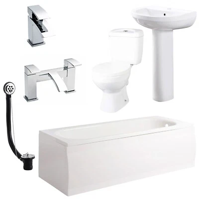 Nuie 1600mm Straight Complete Bathroom Suite with Toilet, Basin & Taps Modern