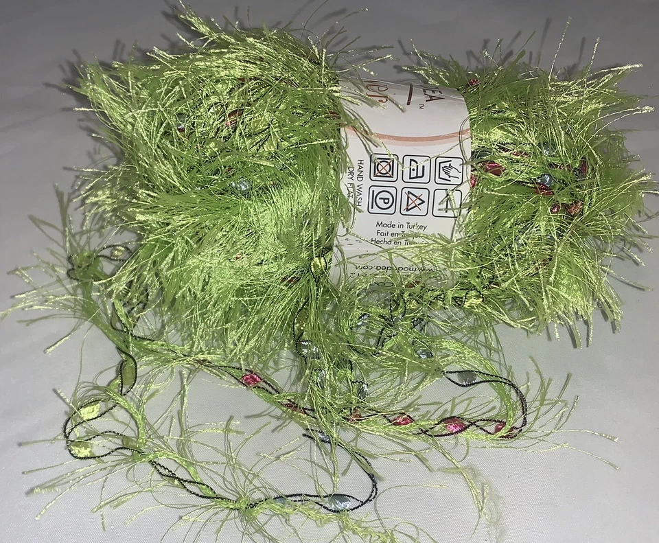 Moda Dea FUR EVER Yarn 2-Skein-Lot Eyelash With Ladder “Limeade” Discontinued - Image 2 of 4