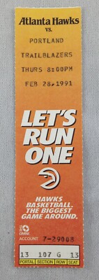 NBA 1991 02/28 Portland Trailblazers at Atlanta Hawks Ticket Stub
