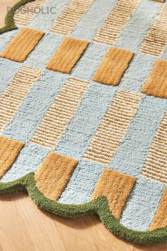 New Hand Tufted Woolen Area Rug ANTHRO PLIAD LIGHT BLUE Carpet for Living Room - Picture 4 of 6