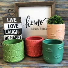 Ceramic Planter Pot Embossed Pattern Boho Indoor and Outdoor Choose Style