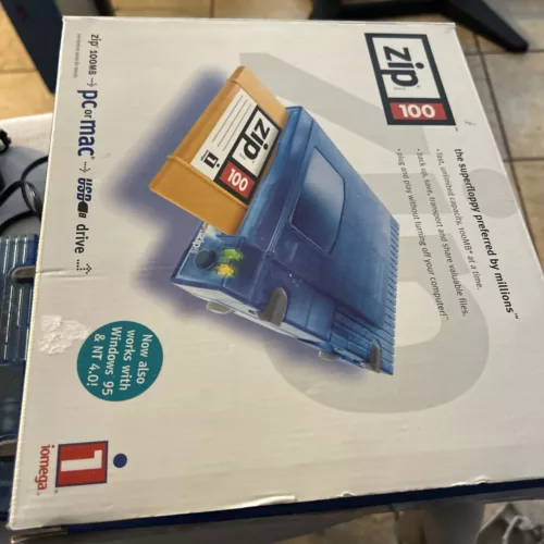Iomega Zip 100 External Disk Drive USB Translucent Blue In Original Box