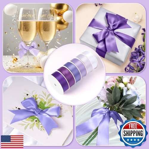 Yardinys Satin Ribbon 1 Inch Fabric Ribbon, Purple Assortment Double Faced Ri - Picture 4 of 5