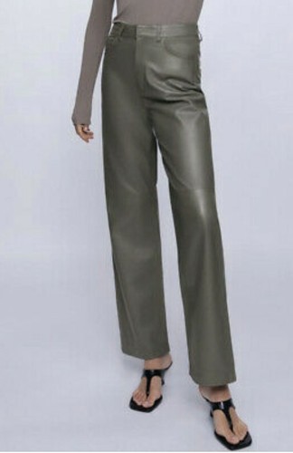 Zara Grey Real Leather High Waisted Trousers, Size M-BNWT, RP £129 | eBay