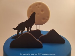 2d Wolf Cake Topper Moon Night Rock Birthday Jungle Outback