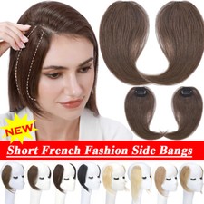 2PCS French Left/Right Side Bangs Clip In Real Human Hair Front Fringe Hairpiece