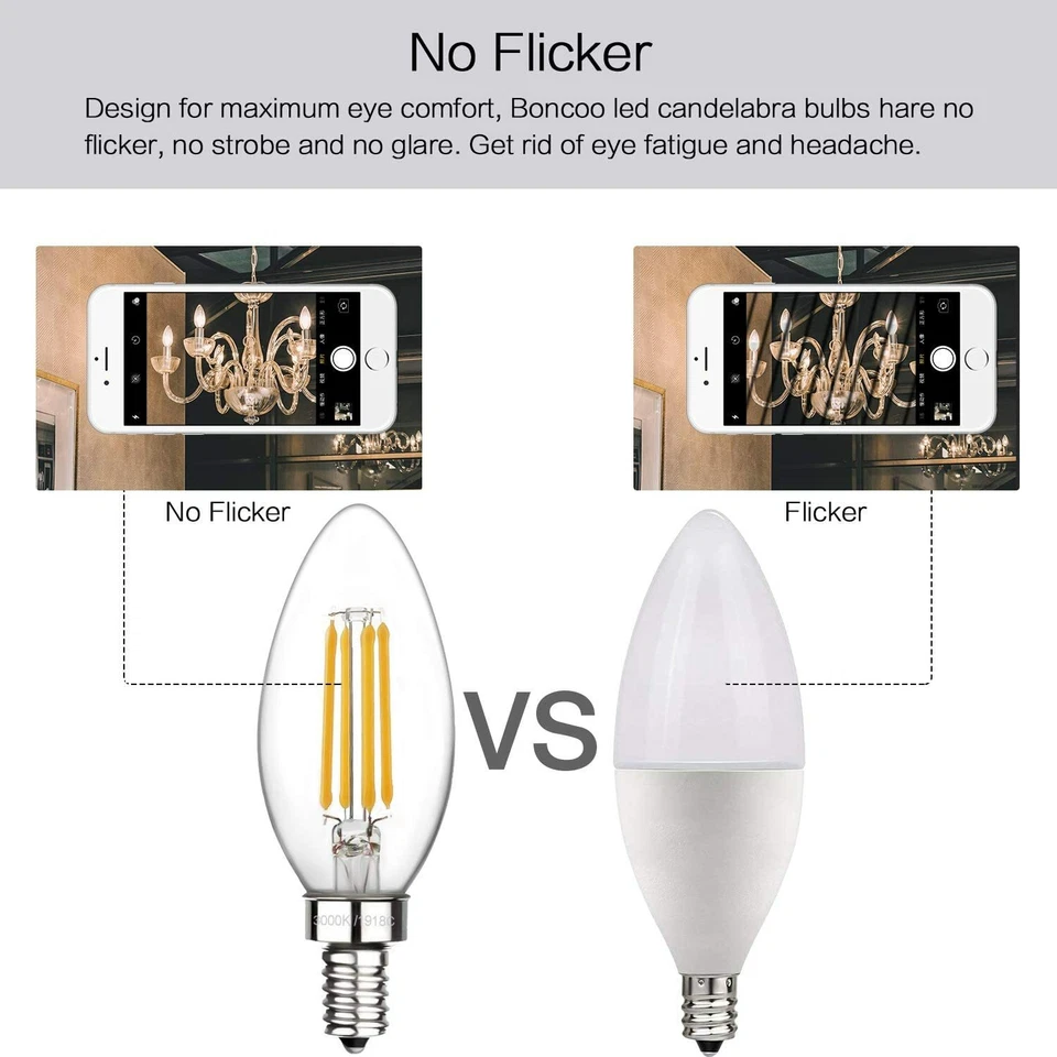 12x 110V 3000K E12 Candelabra LED Bulbs B11 Base 60W Equivalent  Decorative Lamp - Image 4 of 4