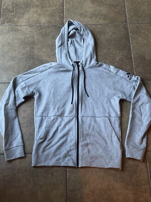 Adidas Stadium Hoodie Full Zip Grey Logo on Sleeve Men's