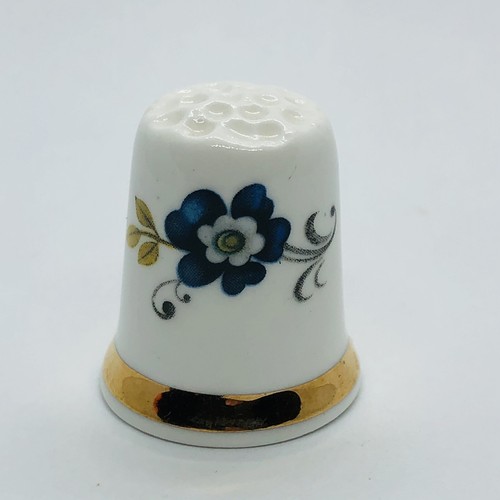 Beautiful Blue Floral Flower Sandford Fine Bone China Thimble - Made in England