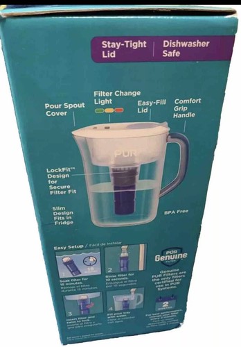 PUR PLUS 7 Cup Pitcher Filtration System w/Filter Change Light - Ocean Blue NEW - Picture 2 of 5