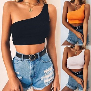 one shoulder sleeveless crop top