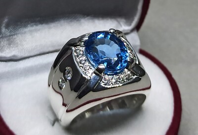 Natürlicher Blautopas/jemenitischer roter Karneol Sterlingsilber 925 Handarbeit Herrenring