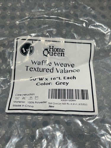 Home Queen Gray Valance Curtain Waffle Textured 60" W X 16" L - Picture 2 of 3
