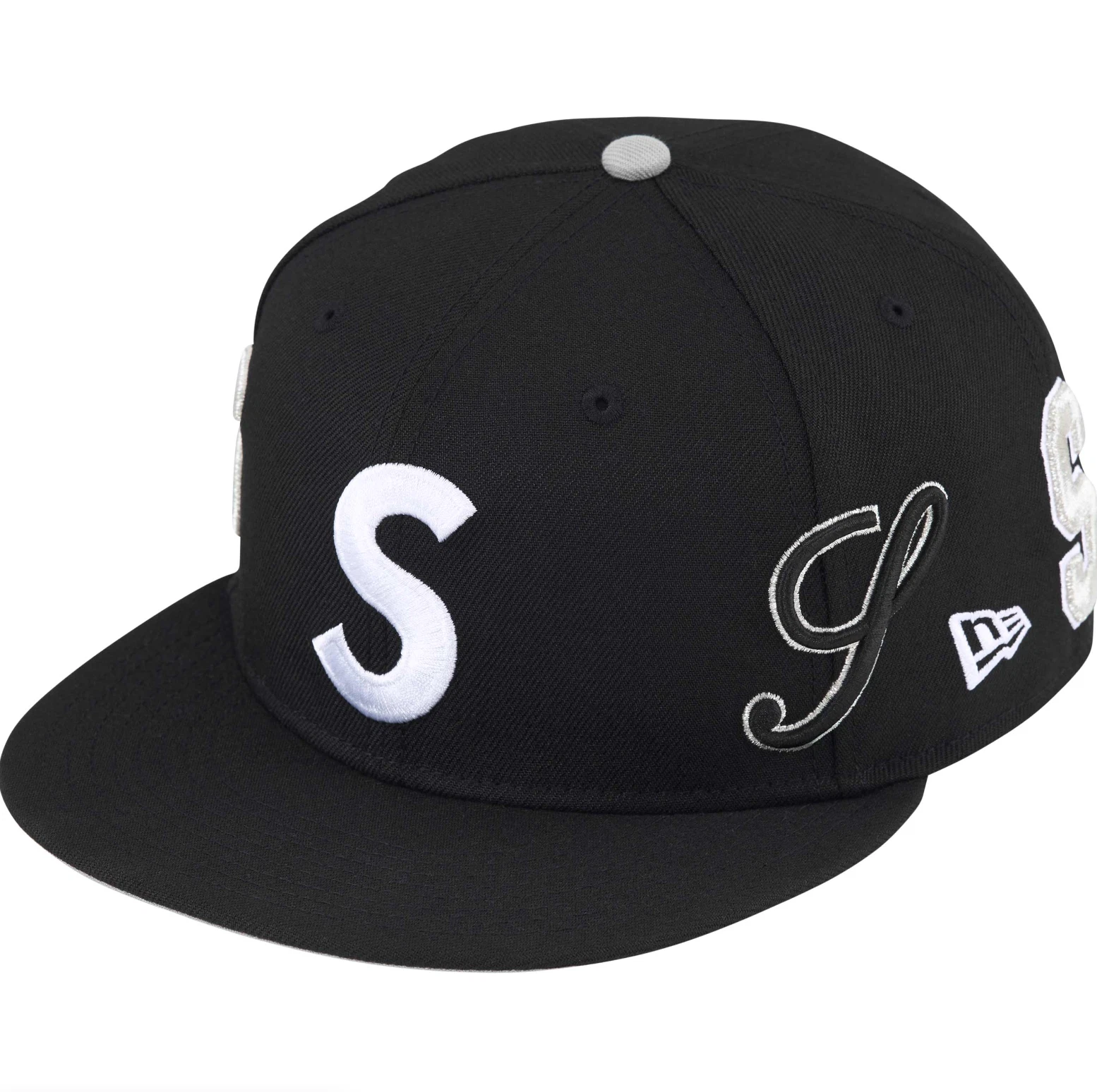 Chapeau ajusté Supreme x New Era Multi S Logo 59FIFTY   Taille 7 3/4   Noir   NEUF