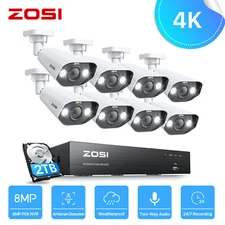 ZOSI 8CH 4K 8MP POE Camera System with 2TB HDD 2-way Audio Recording Outdoor
