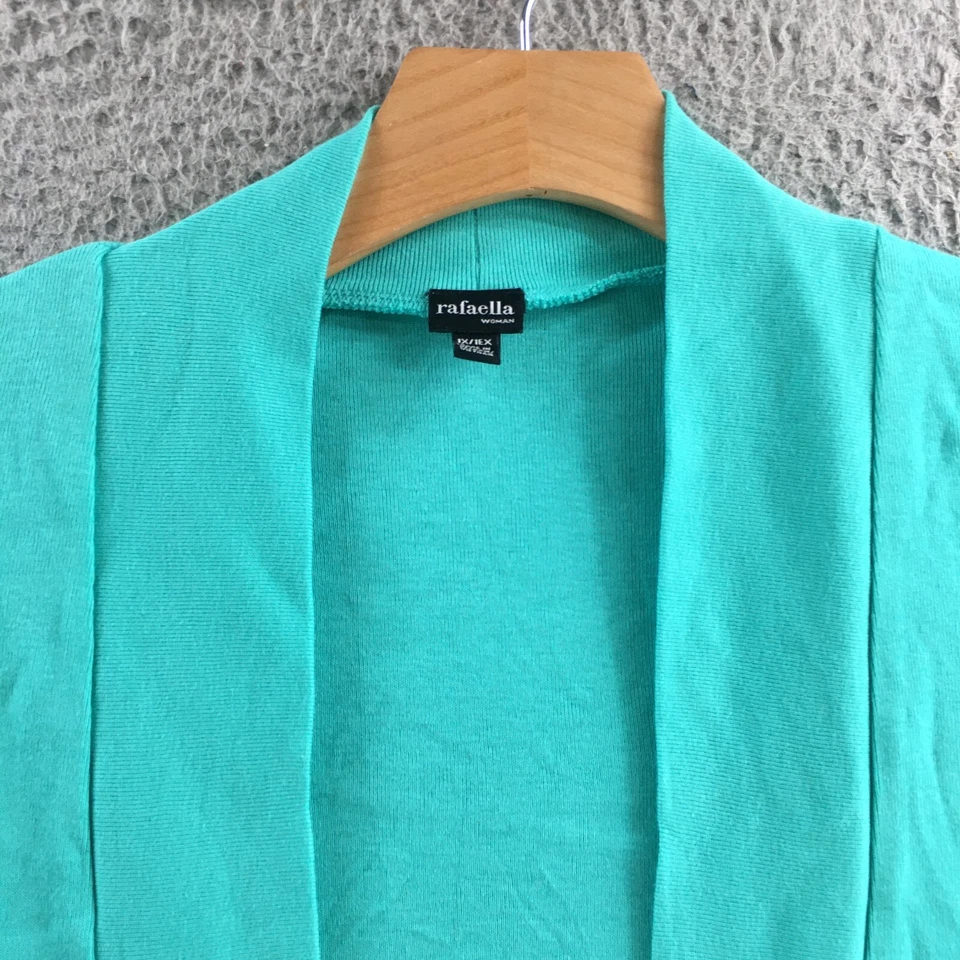 Cárdigan suéter Rafaella para mujer 1X algodón verde azulado manga 3/4 frente abierto informal Foto 3 de 4