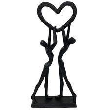 Iron Couple Sculpture for Love, Romantic Abstract Two Figures Holding Heart S...