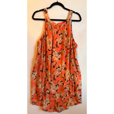 #ad Torrid 2 Coral Orange Floral High Neck High Low Tank Top Plus Size 3x 22 24 $25.00
