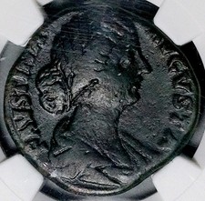 161 NGC Ch F Faustina Jr Roman Empire AE Sestertius Cybele Fertility (26062704C)
