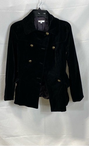 Vince Women Black Solid Cotton Double Breasted Casual Blazer Size 2 USA
