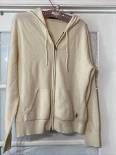 Smart wool Womens Zip Up Large Off White 100% Merino Wool
