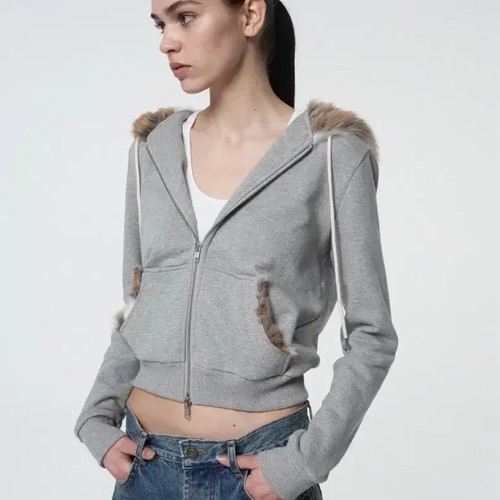 Settle For Me Wolf Fur Hoodie Gray Official