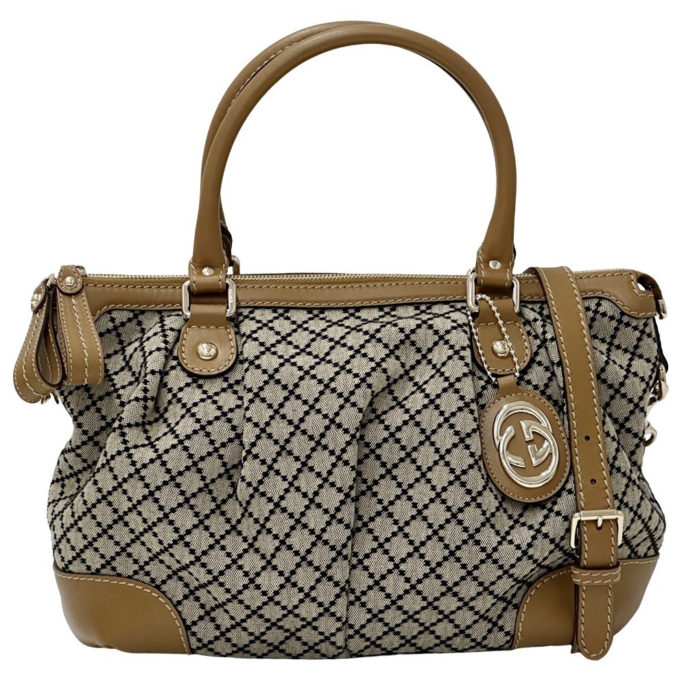 Gucci Diamantebrit 2Way Shoulder Bag Brown Canvas Handbag