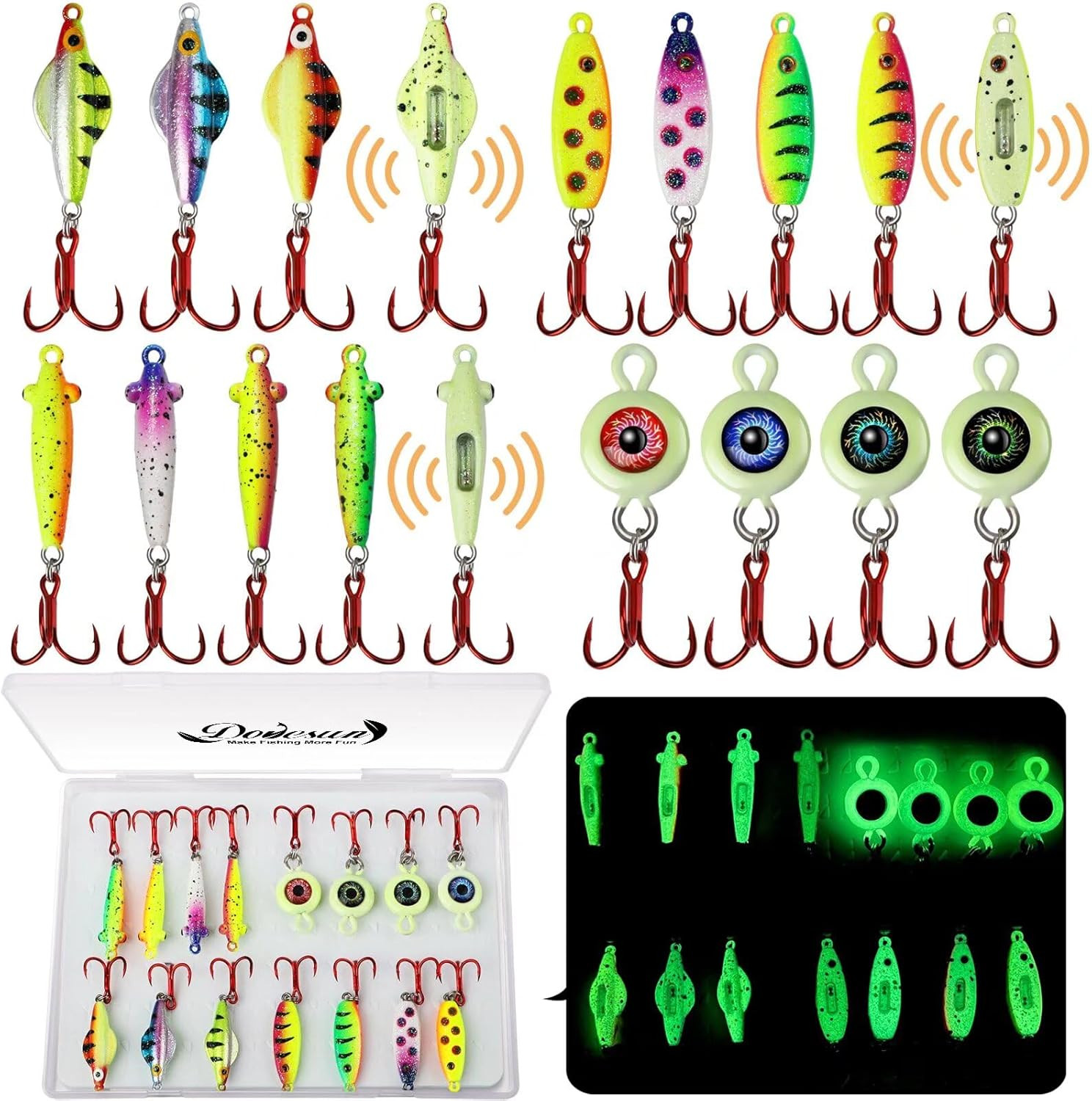 Dovesun Ice Fishing Jigs Ice Fishing Lures Kit Rattling Glow Ice Fishing Spoons  - Image 12