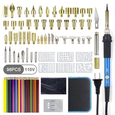 Set of 98 Wood Burning Pen Set Soldering Iron Kit Stencil Pyrography Craft Tool