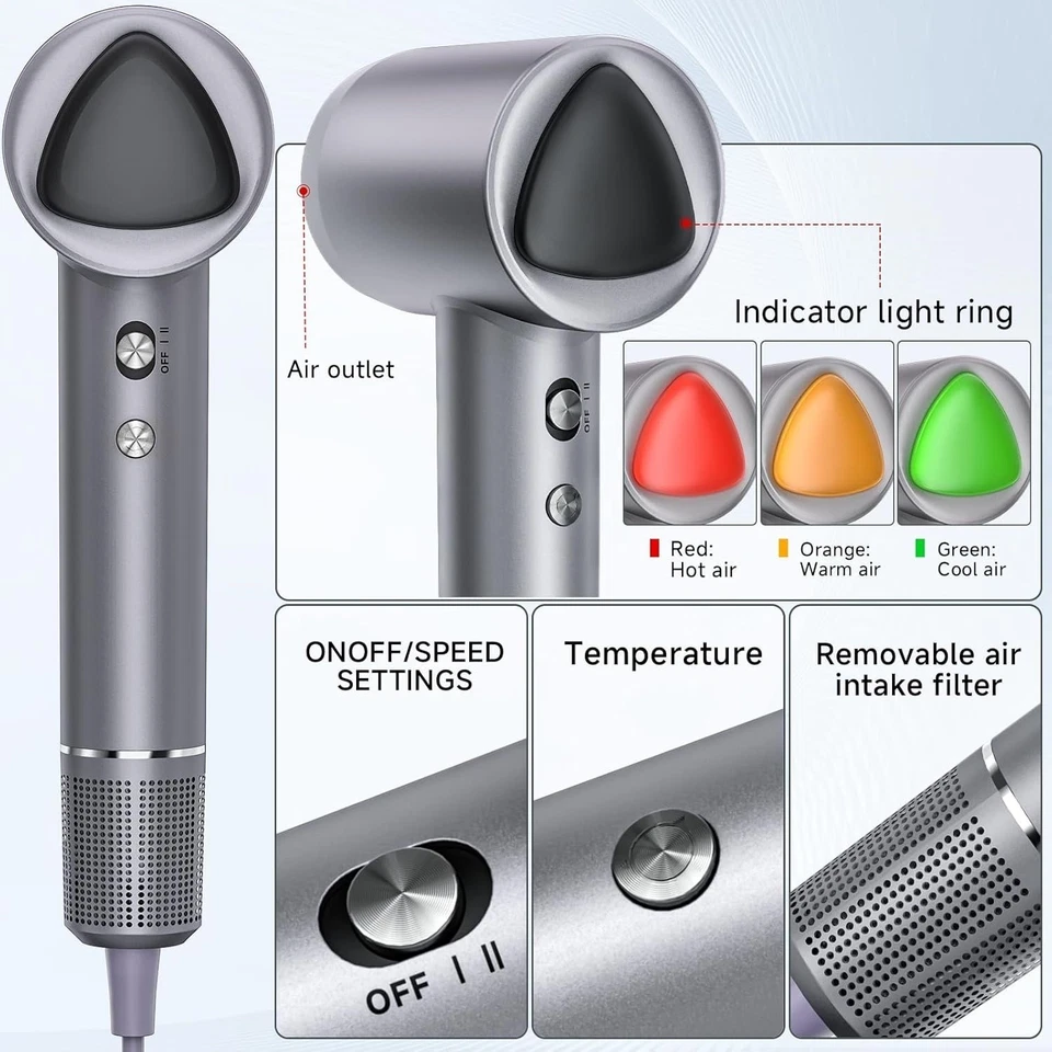 Secador de pelo iónico profesional portátil de 160.000 RPM con difusor y boquilla Foto 4 de 4
