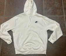  Nike White Pullover Fleece Hoodie Men's Size M Cotton Drawstring Pockets Logo