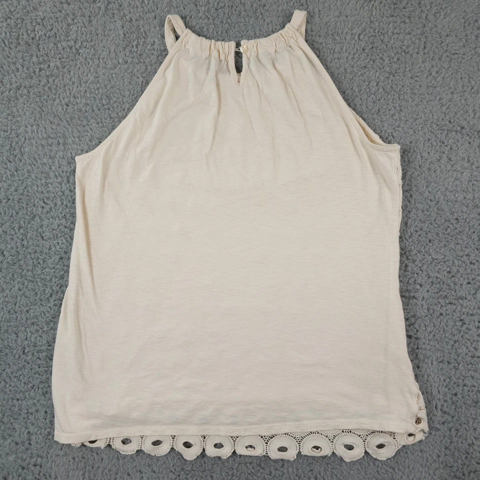 Camiseta sin mangas Chicos para mujer 3 US XL crema crochet halter ojo de cerradura forrada sin mangas Foto 2 de 4