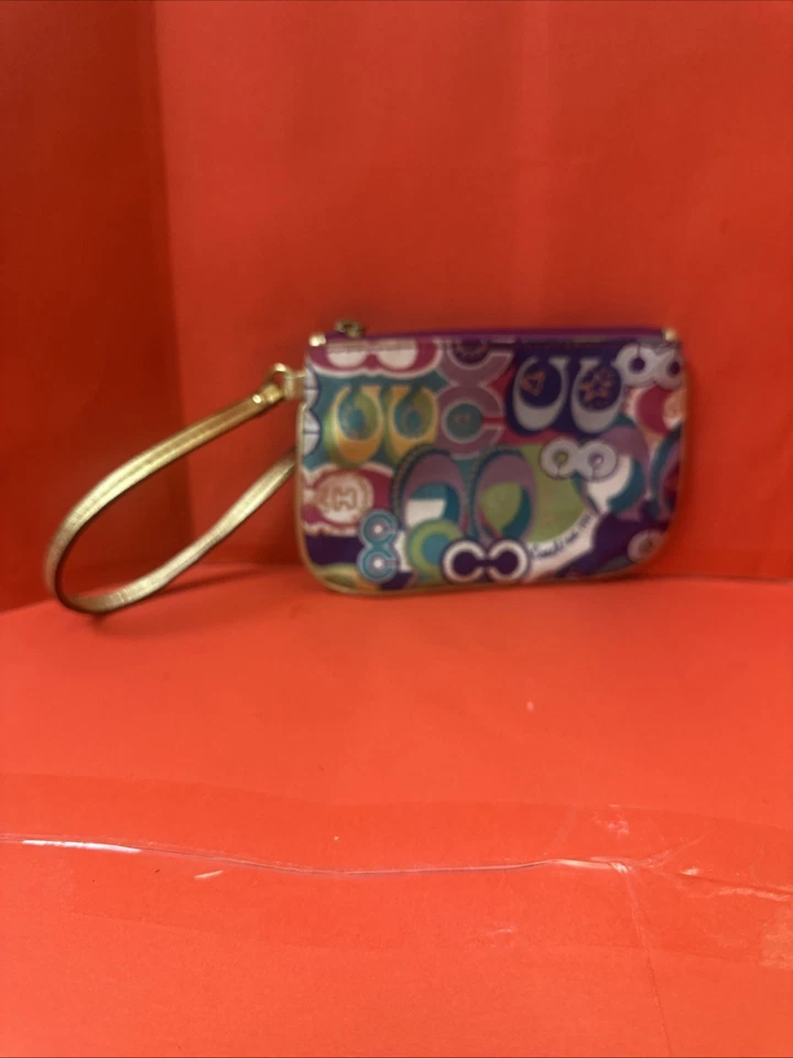 复古 COACH Poppy 小腕带手拿包 多色标志 金色 2000 年代迷你包 — 第 3/4 张图片