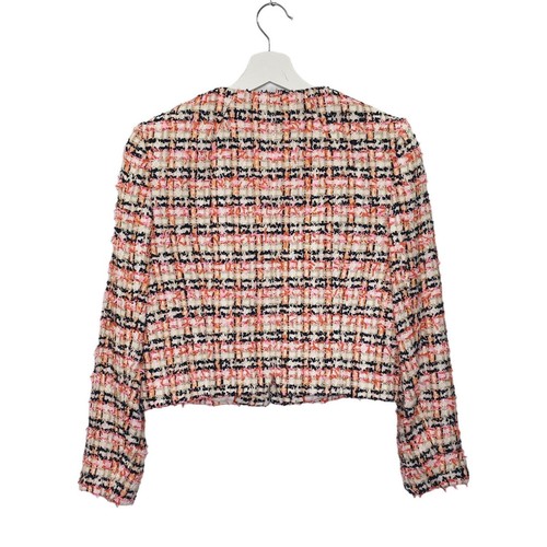 Linton L.K. Bennett London Womens Jacket Tweed Pink Beige Black Plaid Hook Front - Picture 4 of 12
