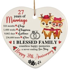 Happy 27th Anniversary Heart Ornament Funny Deer 27 Year Marriage Christmas Gift