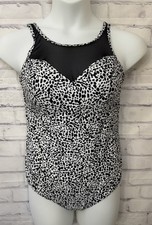 Torrid Size 1 Black Mesh High Neck Wireless One Piece Swimsuit Leopard Modest
