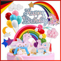 Engelspony Tortendeko 15 StüCk Regenbogen Wolke Ballon Macaron Geburtstag Kinder