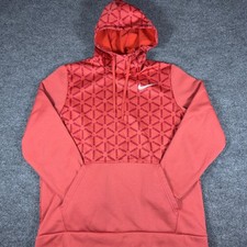 Nike Therma-FIT Hoodie Womens Large Coral Pink Logo Print Pullover Sweatshirt