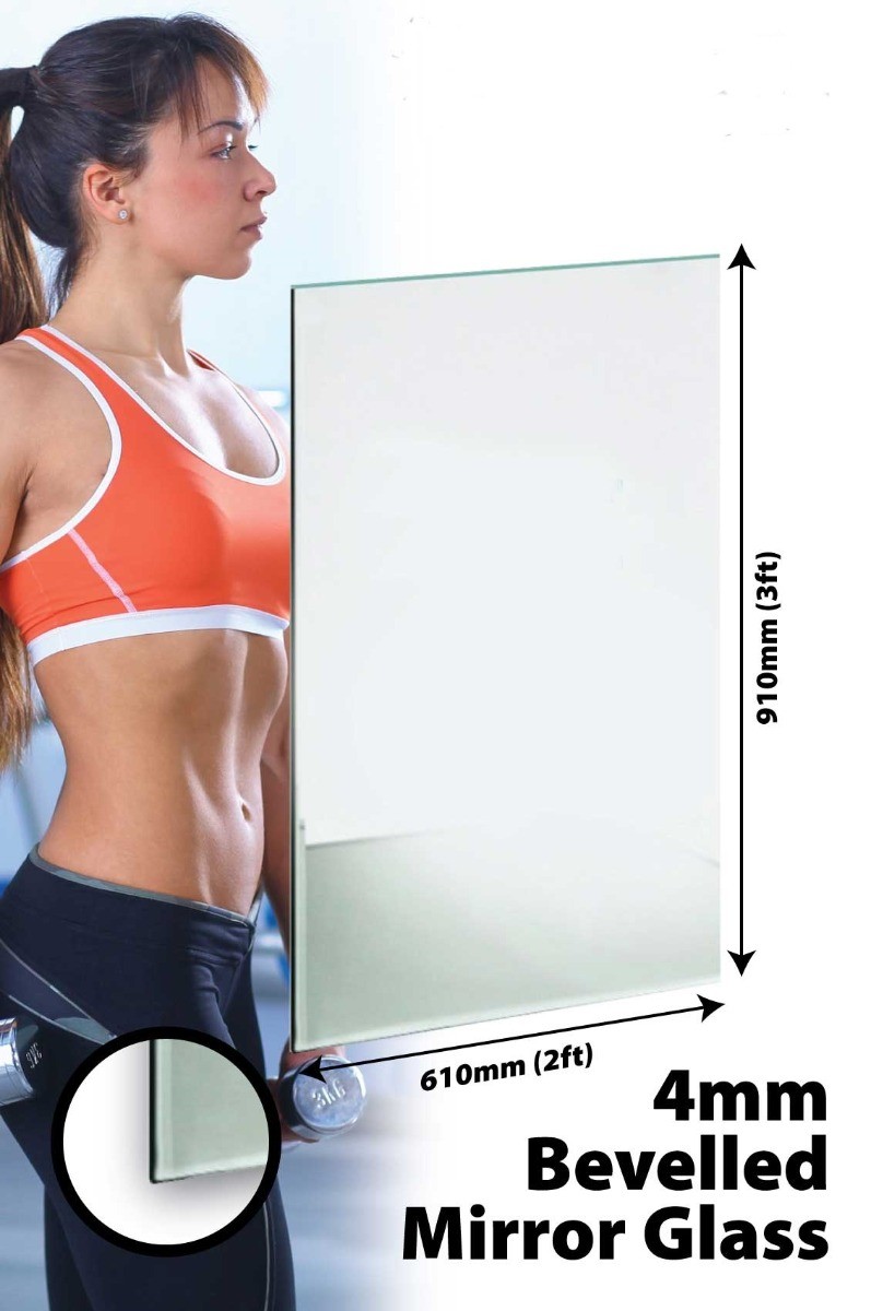 Large Mirror Wall Bevelled Glass Home Gym Or Bathroom 4mm 3Ft X 2Ft 91cm X 61cm