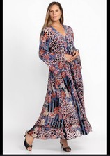 JOHNNY WAS Ontar Beesley Maxi Dress Boho Velvet Leopard Accents No Slip Sz XXS