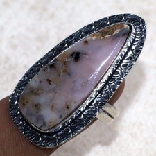 925 Silver Plated Peruvian Pink Opal Ethnic Ring Jewelry Size US 9 GW