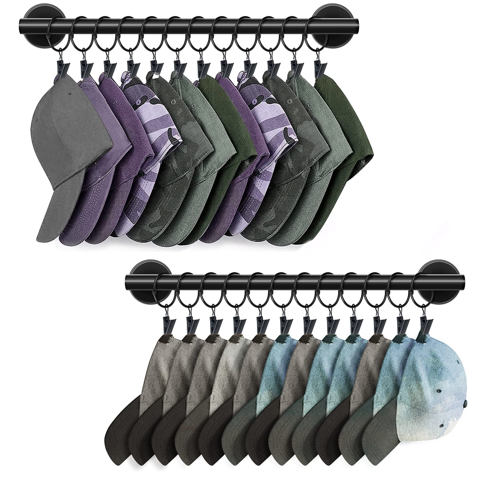 Wall Mounted Hat Rack with 24 Hooks for Baseball Cap Storage-image
