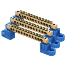 Terminal Ground Bar 12 Positions Brass Bus Block Blue 3 PCS