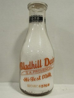 TRPQ Milk Bottle Gladhill Dairy G A Provencal Farm Worcester MA WORCESTER CO '46