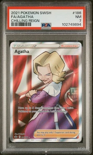 2021 POKEMON SWORD & SHIELD CHILLING REIGN #186 FULL ART/AGATHA PSA 7