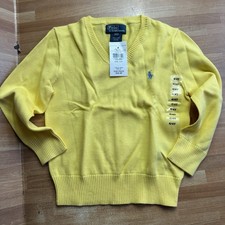Polo by Ralph Lauren v-neck sweater in yellow cotton, size 4/4t