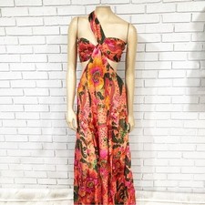 Farm Rio Orange Tropical Floral One Shoulder Cut Out Maxi Dress Womens | XL